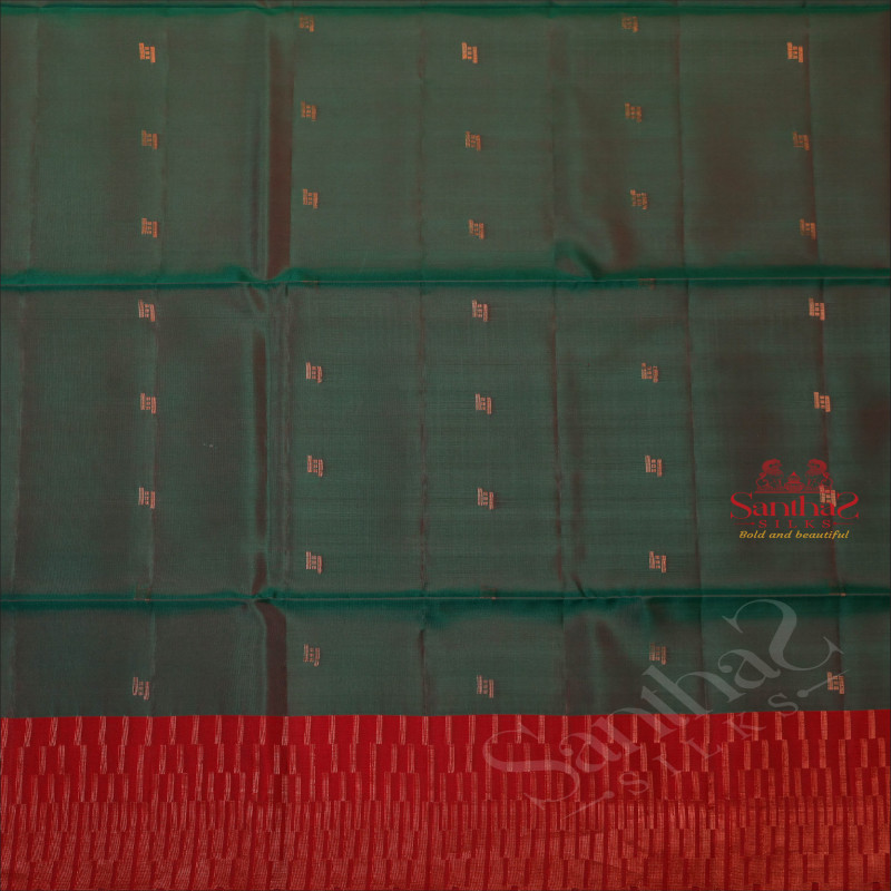 PINE GREEN COLOUR BODY WITH COPPER ZARI BUTTA WITH CONTRAST BLOUSE & BORDER