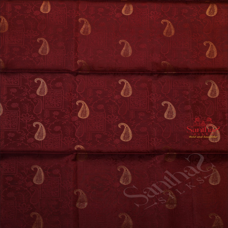 BROWNISH PURPLE COLOUR BODY WITH GOLDEN ZARI MANGO BUTTA WITH CONTRAST BLOUSE & BORDER