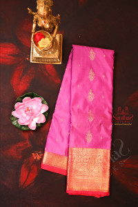 mulberry-colour-body-with-rose-gold-zari-motifs-buttas-and-contrast-colour-blouse