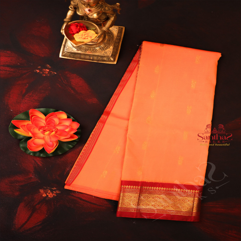 MANGO YELLOW COLOUR BODY WITH GOLDEN ZARI BUTTAS & SINGLE SIDE BORDER AND CONTRAST PALLU WITHOUT BLOUSE