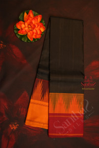 black-colour-body-with-long-border-thalamboo-butta-with-contrast-blouse-border
