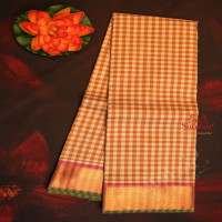 cream-and-metalic-gold-colour-body-with-small-checked-and-contrast-colour-blouse-and-pallu