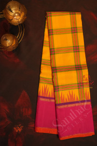 mango-yellow-colour-body-with-multi-colour-checked-strips-with-contrast-blouse-border