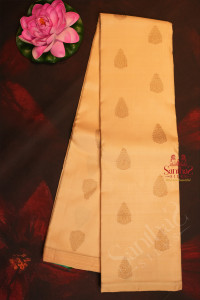 half-white-colour-body-with-golden-zari-thilagam-motifs-and-contrast-colour-blouse-pallu
