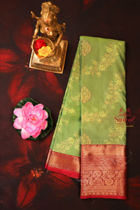 mint-green-colour-body-with-floral-embosed-pattern-with-contrast-blouse-border