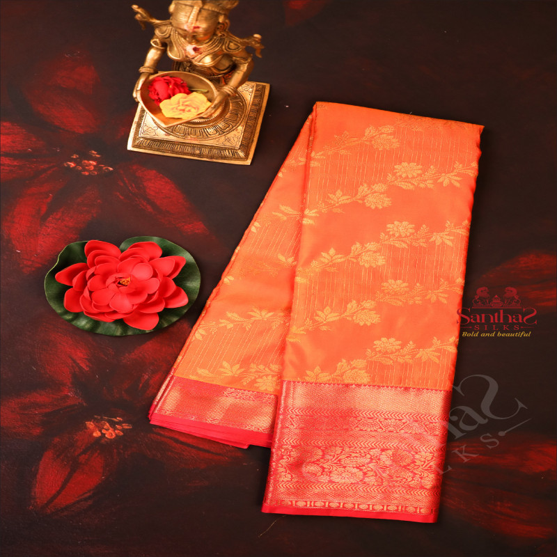 MANGO YELLOW COLOUR BODY WITH FLORAL EMBOSED PATTERN WITH CONTRAST BLOUSE & BORDER