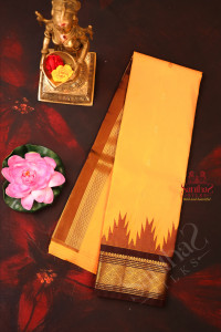bright-yellow-colour-body-with-golden-zari-buttas-single-side-border-with-gopuram-thread-butta-and-contrast-pallu-without-blouse