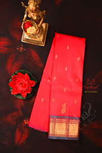 oneside-border-redish-pink-colour-body-with-golden-zari-butta-without-blouse