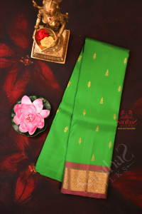 oneside-border-green-colour-body-with-golden-zari-butta-without-blouse