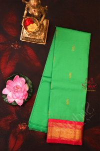 oneside-border-meenakshi-green-colour-body-with-golden-zari-butta-without-blouse