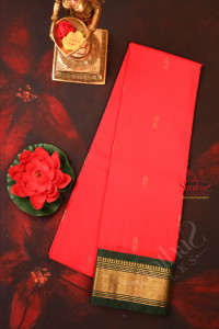 blood-red-colour-body-with-golden-zari-buttas-single-side-border-and-contrast-pallu-without-blouse
