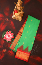 BOTTLE GREEN COLOUR BODY WITH GOLDEN ZARI BUTTAS & SINGLE SIDE BORDER WITH GOPURAM THREAD BUTTA AND CONTRAST PALLU WITHOUT BLOUSE