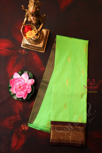 oneside-border-neon-green-colour-body-with-golden-zari-butta-without-blouse