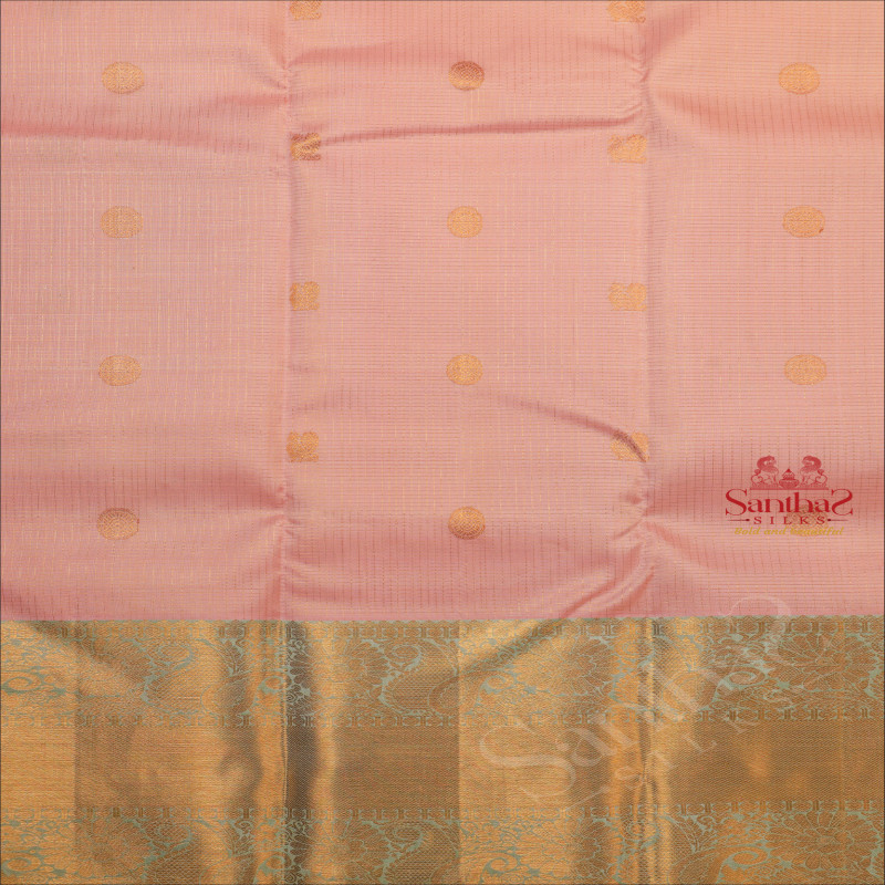 BABY PINK COLOUR CHECKED BODY WITH GOLDEN ZARI ANNAM CHAKKARAM BUTTA WITH CONTRAST BLOUSE & BORDER