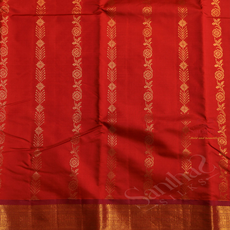 RUSTIC ORANGE COLOUR BODY WITH GOLDEN ZARI FLORAL BUTTA WITH CONTRAST BLOUSE & BORDER