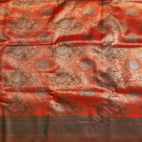 GOLDEN ORANGE COLOUR BODY WITH JACQUARD EMBOSED FLORAL PATTERN WITH CONTRAST BLOUSE & BORDER