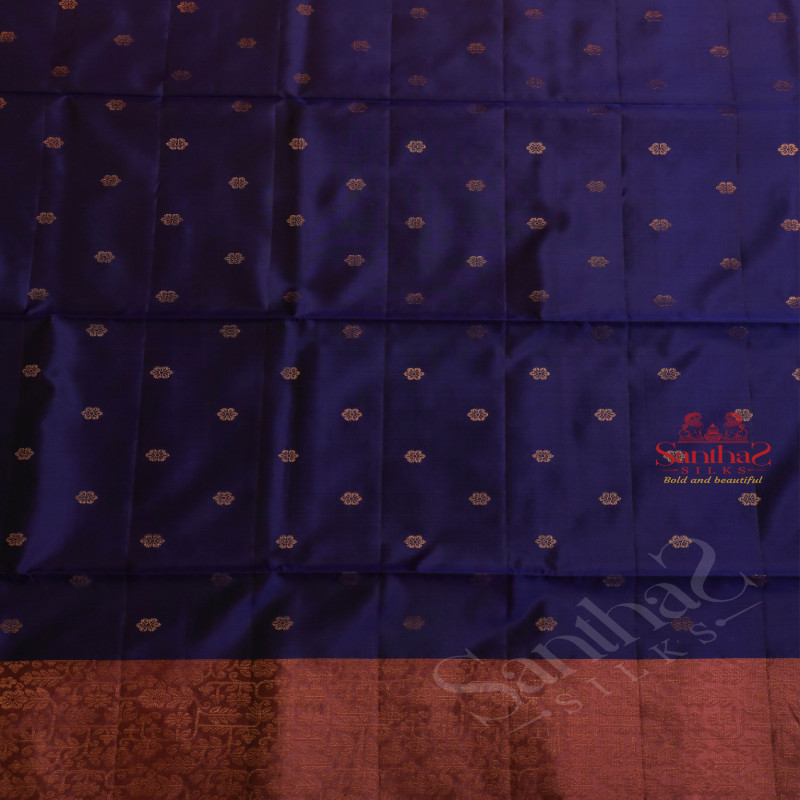 NAVY BLUE COLOUR BODY WITH GOLDEN ZARI BUTTA WITH CONTRAST BLOUSE & BORDER