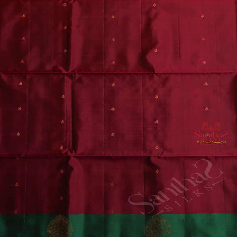 MAGENTA COLOUR BODY WITH GOLDEN ZARI BUTTA WITH CONTRAST BLOUSE & BORDER