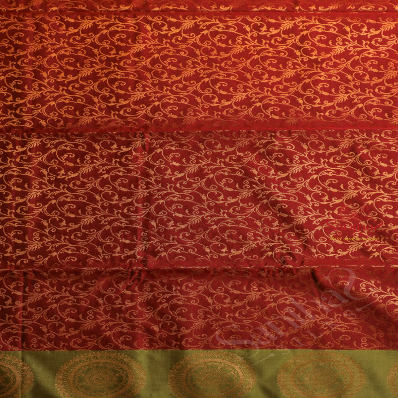 MAROON COLOUR BODY WITH GOLDEN ZARI FLORAL BUTTA WITH CONTRAST BLOUSE & BORDER