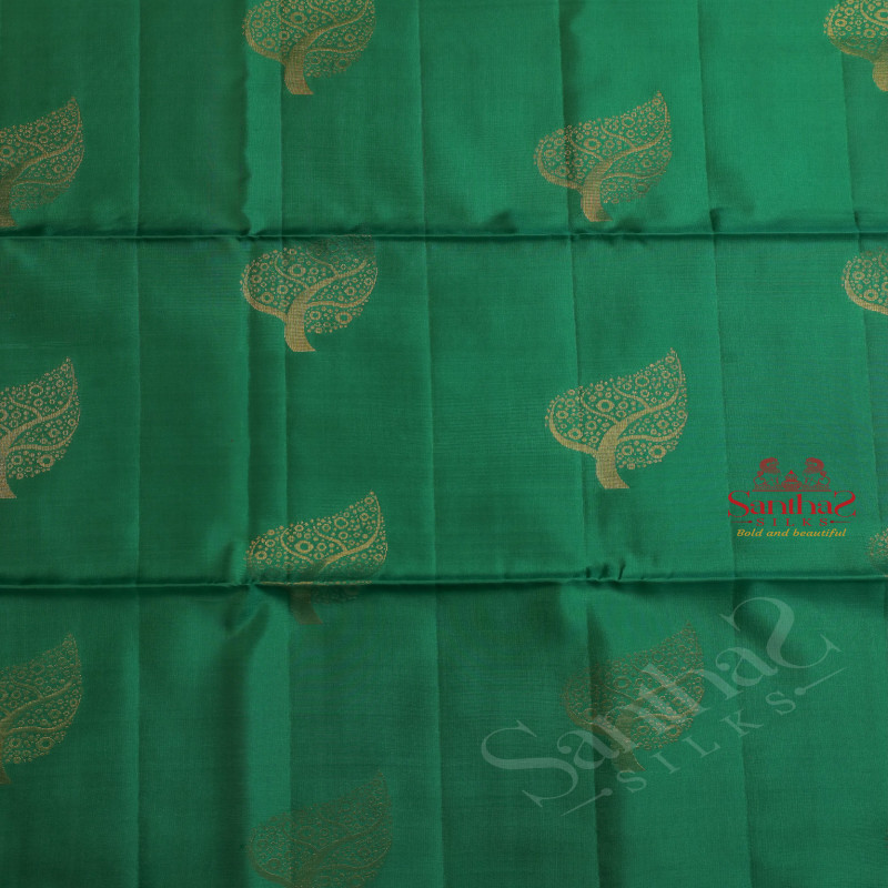 GREEN COLOUR BODY WITH GOLDEN ZARI BUTTA WITH CONTRAST BLOUSE & BORDER