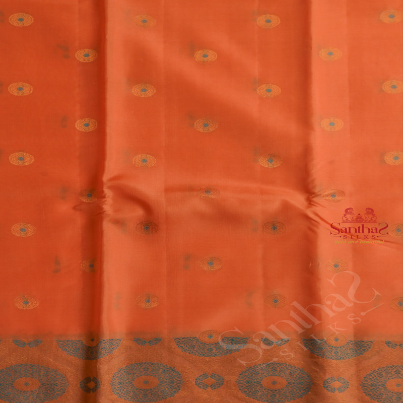 CREAMY PEACH COLOUR BODY WITH GOLDEN ZARI COIN BUTTA WITH CONTRAST BLOUSE & BORDER