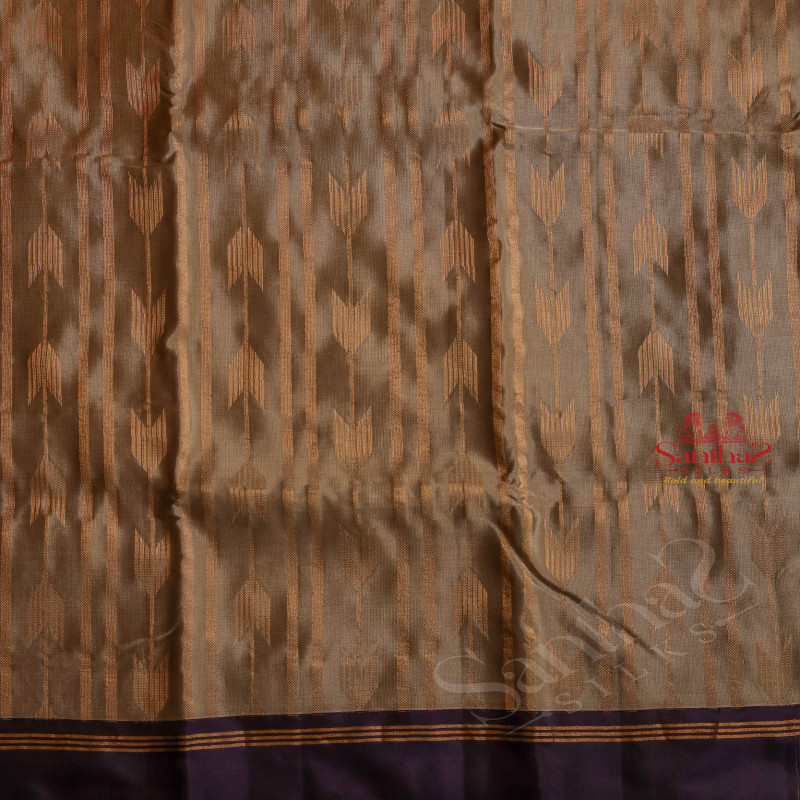 GREY COLOUR BODY WITH GOLDEN ZARI STRIPS WITH CONTRAST BLOUSE & BORDER