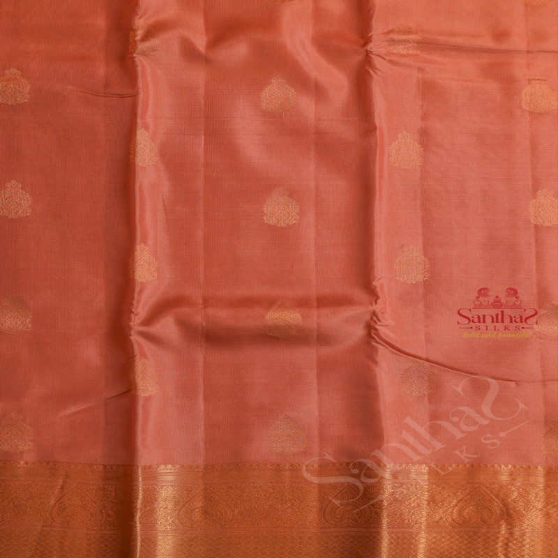 PASTEL PEACH COLOUR BODY WITH GOLDEN ZARI BUTTA WITH SELF BLOUSE