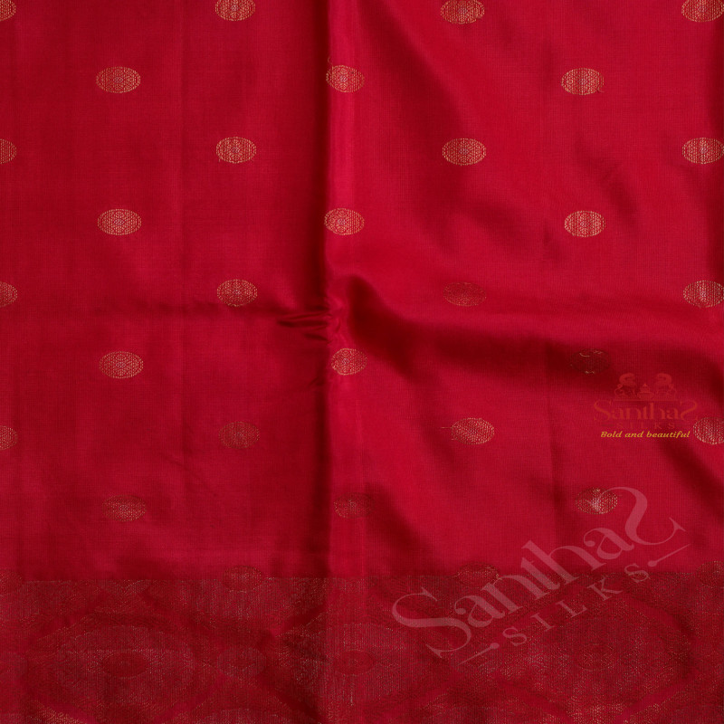 BORDERLESS DARK PINK COLOUR BODY WITH GOLDEN ZARI COIN BUTTA WITH CONTRAST BLOUSE