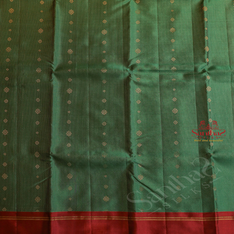 BLUE COLOUR BODY WITH GOLDEN ZARI BUTTA WITH CONTRAST BLOUSE & BORDER