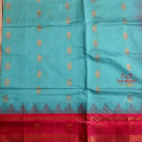 SKY BLUE COLOUR BODY WITH GOLDEN ZARI BUTTA WITH CONTRAST BLOUSE & BORDER