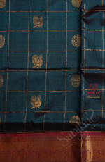 PEACOCK BLUE COLOUR CHECKED BODY WITH GOLDEN ZARI ANNAM BUTTA WITH CONTRAST BLOUSE & BORDER