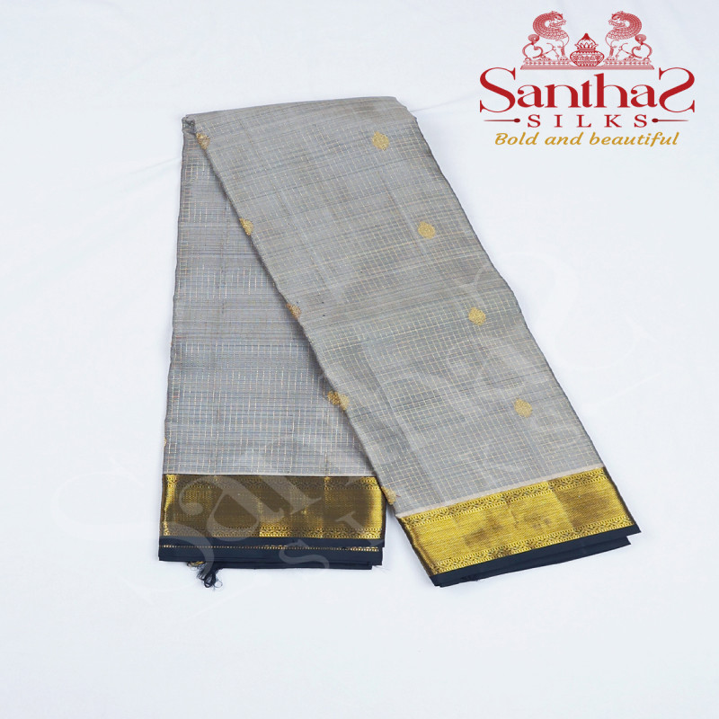 Grey Vairaoosi  Pure Silk Saree with Balck Border