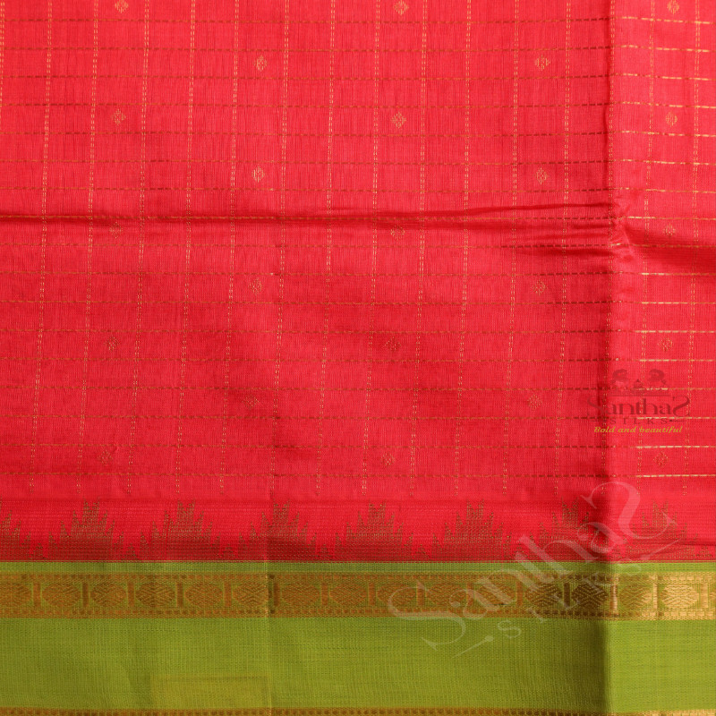 PINK COLOUR CHECKED BODY WITH GOLDEN ZARI BUTTA WITH CONTRAST BLOUSE & BORDER