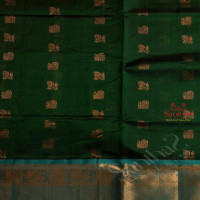 BOTTLE GREEN COLOUR BODY WITH GOLDEN ZARI ANNAM BUTTA WITH CONTRAST BLOUSE & BORDER