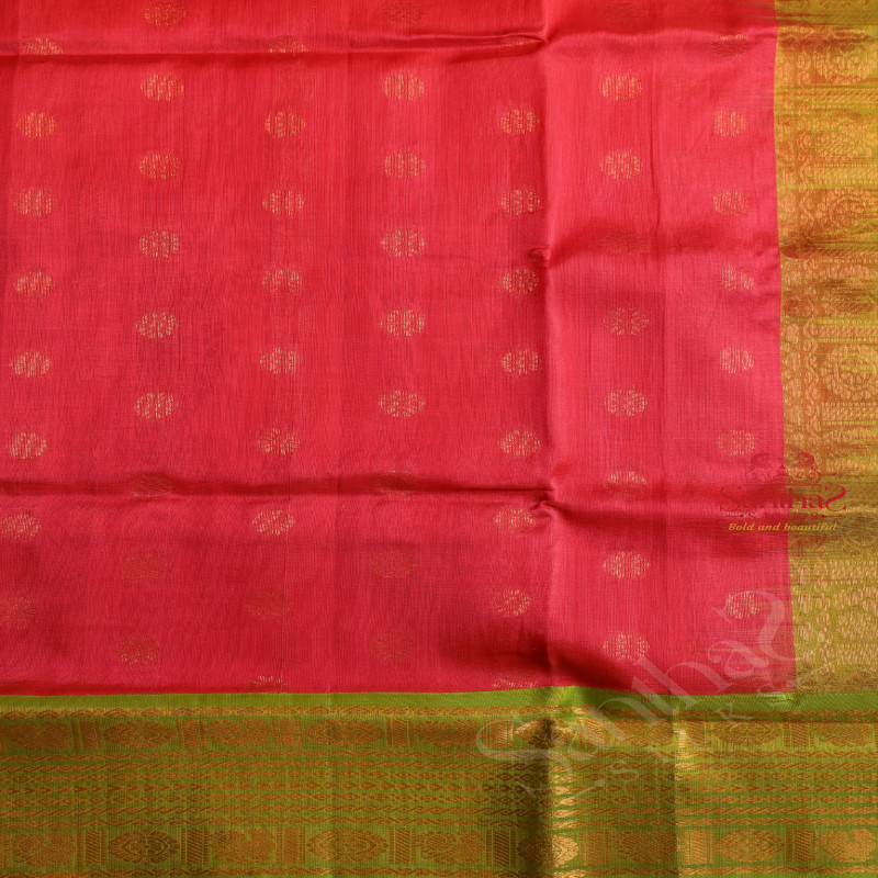 PINK COLOUR BODY WITH GOLDEN ZARI BUTTA WITH CONTRAST BLOUSE & BORDER