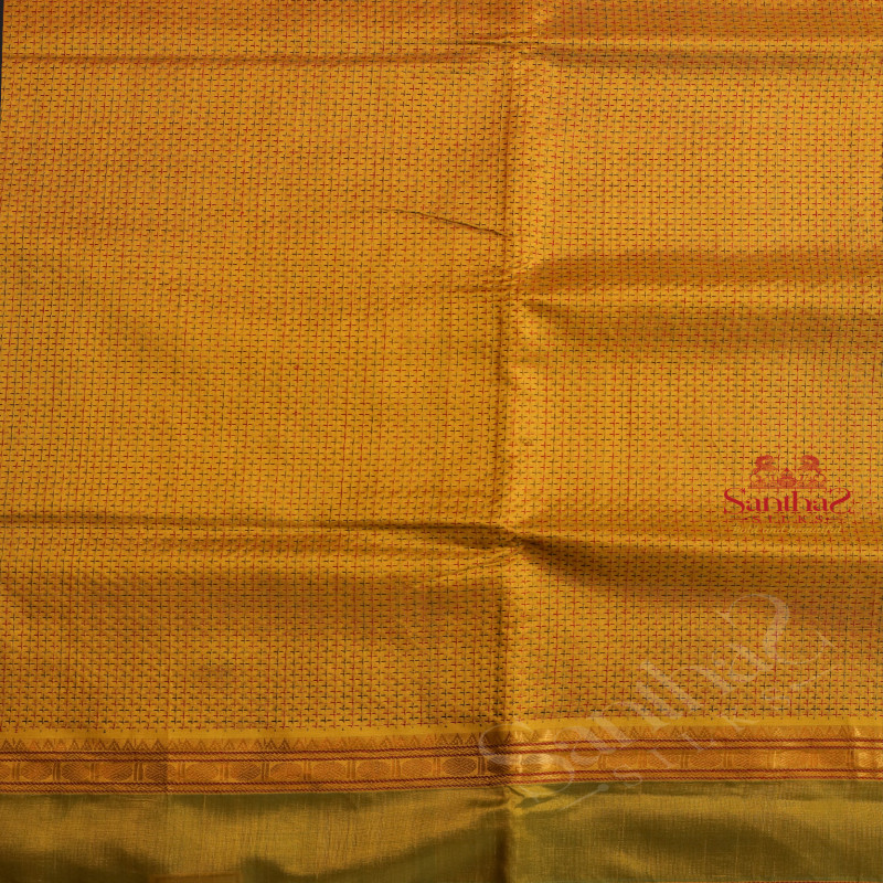 YELLOW COLOUR BODY WITH THREAD BUTTA WITH CONTRAST BLOUSE & BORDER