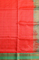 PEACH COLOUR CHECKED BODY WITH GOLDEN ZARI BUTTA WITH CONTRAST BLOUSE & BORDER