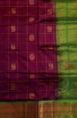 DARK VIOLET COLOUR CHECKED BODY WITH GOLEN ZARI ANNAM BUTTA WITH CONTRAST BLOUSE & BORDER