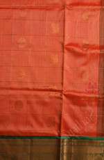 PEACH COLOUR CHECKED BODY WITH GOLDEN ZARI ANNAM CHAKKARAM BUTTA WITH CONTRAST BLOUSE & BORDER