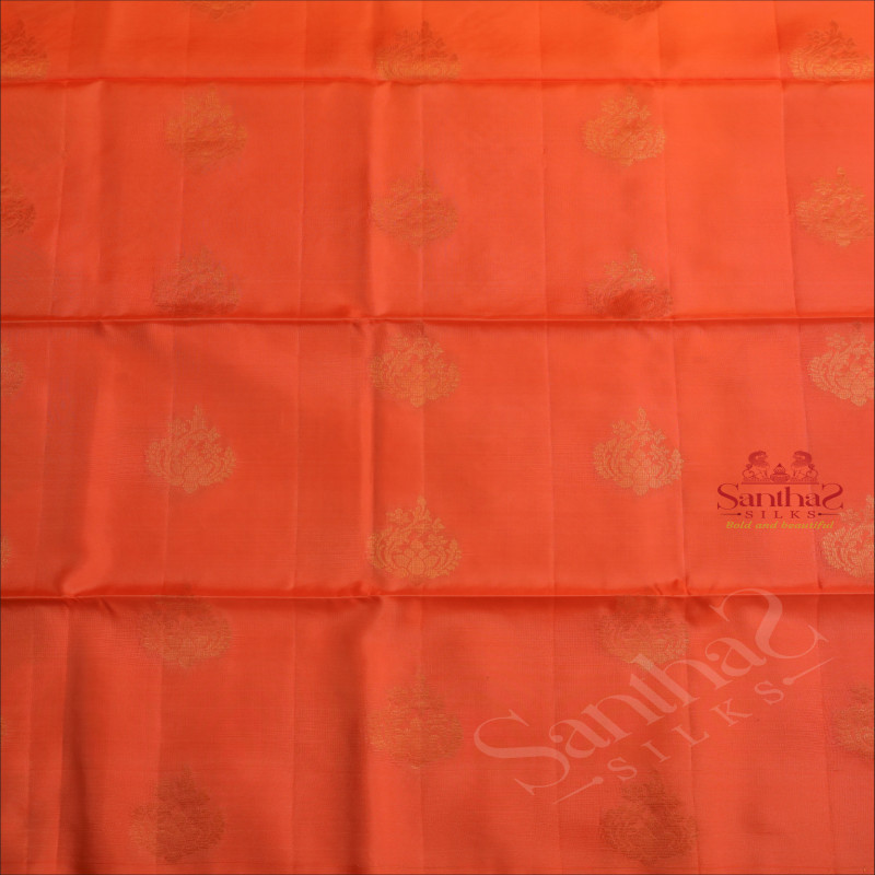 ORANGE COLOUR BODY WITH GOLDEN ZARI BUTTA WITH CONTRAST BLOUSE & BORDER
