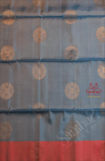 GREYISH BLUE COLOUR BODY WITH GOLDEN ZARI BUTTA WITH CONTRAST BLOUSE & BORDER
