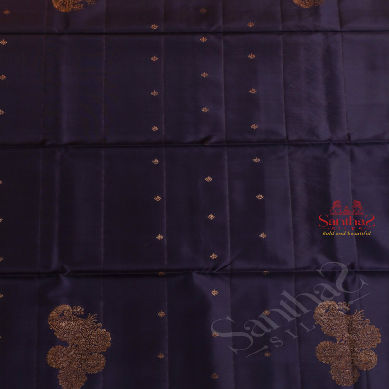 BLUE COLOUR BODY WITH GOLDEN ZARI BUTTA WITH SELF BLOUSE & BORDER