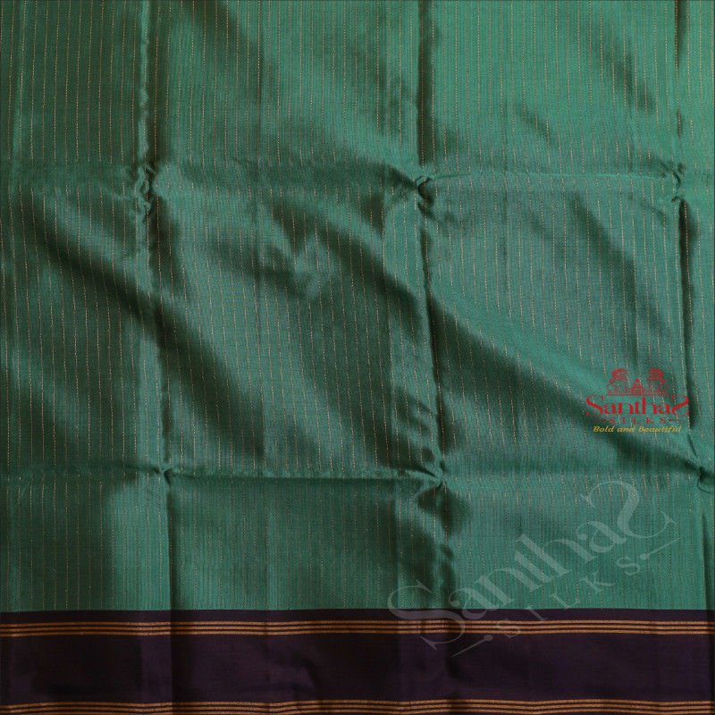 BLUE COLOUR BODY WITH GOLDEN ZARI STRIPS WITH CONTRAST BLOUSE & BORDER