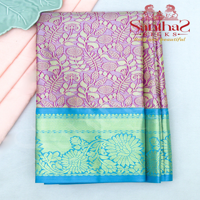 PINK COLOUR TISSUE BODY IN CONTRAST BLOUSE & BORDER