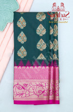 DARK GREEN COLOUR BODY IN ZARI BUTTA WITH CONTRAST BLOUSE & BORDER