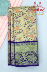 GOLD TISSUE BODY IN FLORAL PATTERN WITH CONTRAST BLOUSE & BORDER