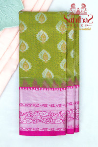 mehandhi-green-colour-body-in-zari-butta-with-contrast-blouse-border