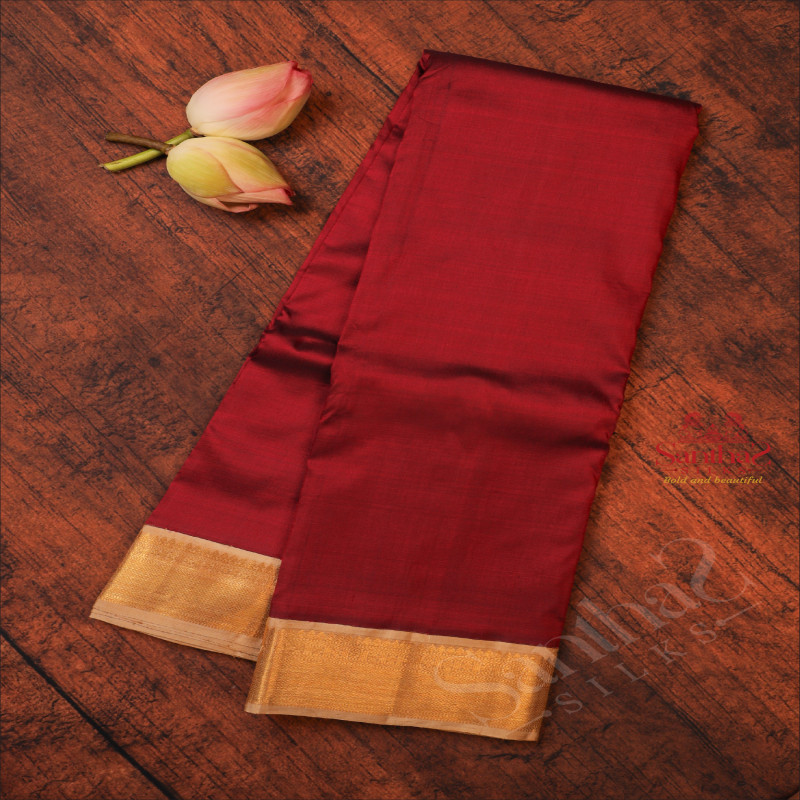 MAROON COLOUR PLAIN BODY WITH CONTRAST BLOUSE & BORDER