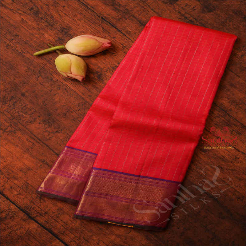 PINK COLOUR CHECKED BODY WITH CONTRAST BLOUSE & BORDER