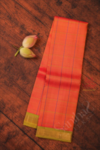 peach-orange-colour-checked-body-with-contrast-blouse-without-blouse